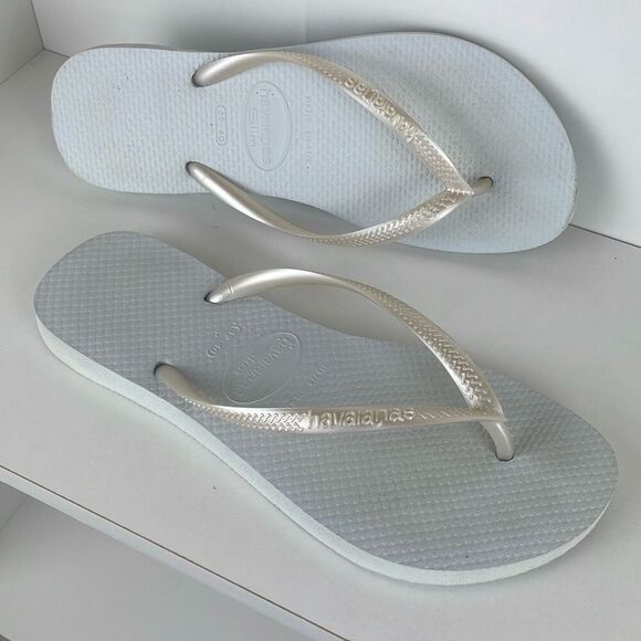 Havaianas Slim Flip Flop Sandals Pearl White 7/8 - Picture 1 of 7